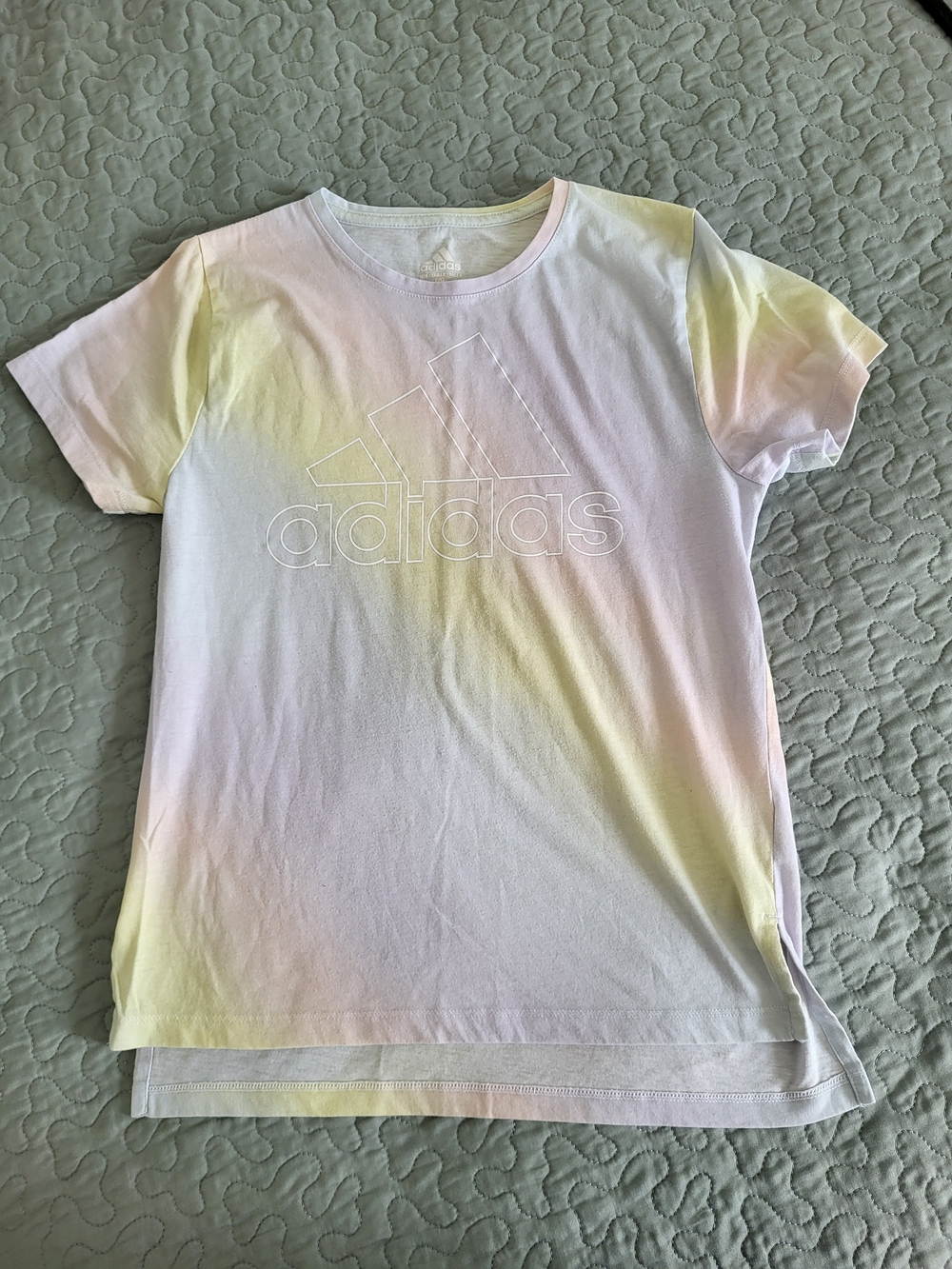 adidas Pastel Tie-Dye Short Sleeve Tee - White with Yellow & Pink Accents